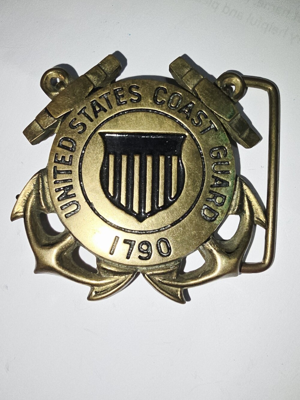 United States Coast Guard Brass Belt Buckle - Antique Brass Finish